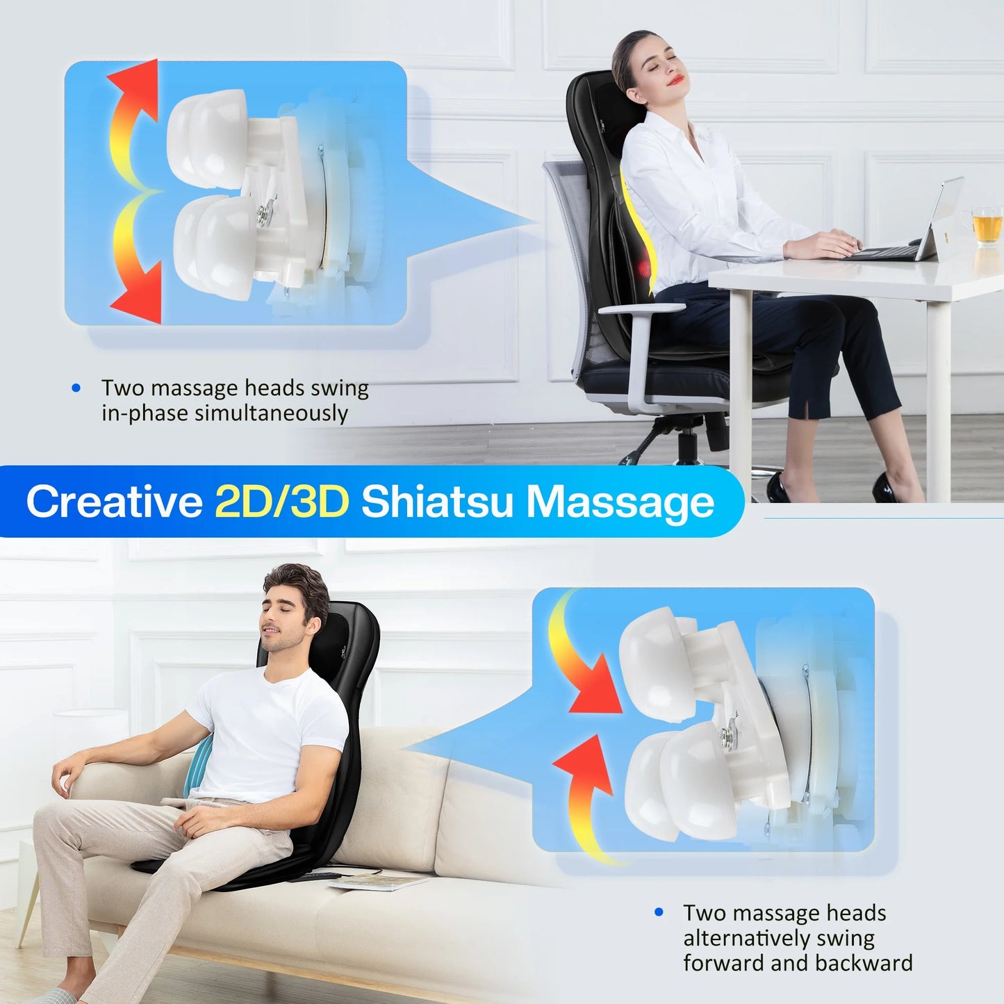 Back Massager with Heat Shiatsu Massage Chair Pad Air Compression Seat Cushion, Black