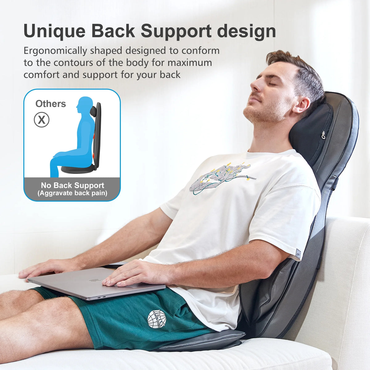 Back Massager with Heat Shiatsu Massage Chair Pad Air Compression Seat Cushion, Black