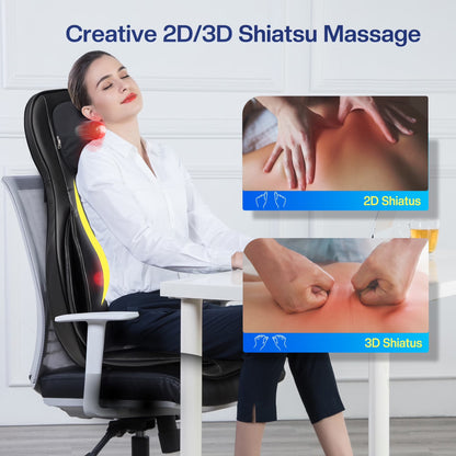 Back Massager with Heat Shiatsu Massage Chair Pad Air Compression Seat Cushion, Black
