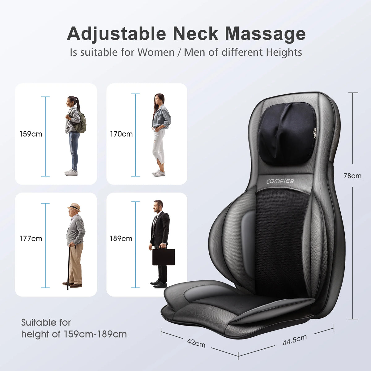 Back Massager with Heat Shiatsu Massage Chair Pad Air Compression Seat Cushion, Black