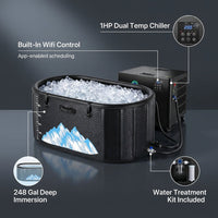 Cold Plunge Tub, 248 Gallon, 1 Horsepower, Heavy-Duty Ice Bath Tub for Athletes with Hot & Cold, Portable Inflatable Plunge Chiller with Water Treatment Kit, Immersion Therapy, Wifi (Black, 1 Set) — infographic
