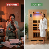 Wood Infrared Sauna, 1 Person Traditional Home Sauna, Canadian Hemlock Indoor Dry Sauna Spa Room for Low EMF with Bluetooth Speakers and Control Panel, 32.67"X 27.55"X 59.44" — Before & After