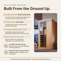 Wood Infrared Sauna, 1 Person Traditional Home Sauna, Canadian Hemlock Indoor Dry Sauna Spa Room for Low EMF with Bluetooth Speakers and Control Panel, 32.67"X 27.55"X 59.44" — Results & Stats