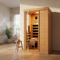 Wood Infrared Sauna, 1 Person Traditional Home Sauna, Canadian Hemlock Indoor Dry Sauna Spa Room for Low EMF with Bluetooth Speakers and Control Panel, 32.67"X 27.55"X 59.44" — Studio Shot