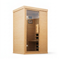 Wood Infrared Sauna, 1 Person Traditional Home Sauna, Canadian Hemlock Indoor Dry Sauna Spa Room for Low EMF with Bluetooth Speakers and Control Panel, 32.67"X 27.55"X 59.44" — Studio Shot