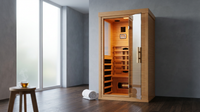 Wood Infrared Sauna, 1 Person Traditional Home Sauna, Canadian Hemlock Indoor Dry Sauna Spa Room for Low EMF with Bluetooth Speakers and Control Panel, 32.67"X 27.55"X 59.44" — Lifestyle