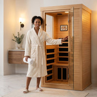 Wood Infrared Sauna, 1 Person Traditional Home Sauna, Canadian Hemlock Indoor Dry Sauna Spa Room for Low EMF with Bluetooth Speakers and Control Panel, 32.67"X 27.55"X 59.44" — Lifestyle